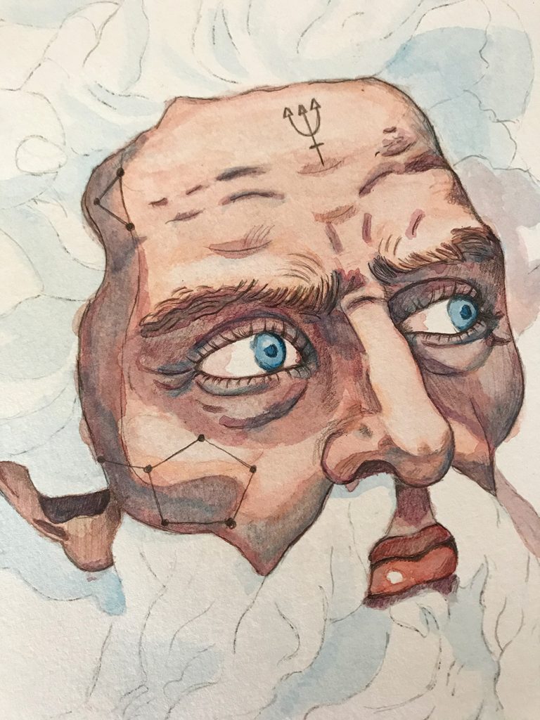 portrait of Neptune in watercolor
