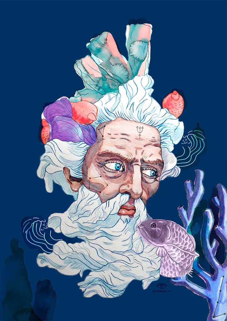 portrait of Neptune in watercolor