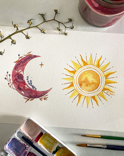 moon and sun watercolor
